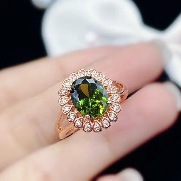 14K Rose Gold Plated Adjustable Crystal Green Peridot Ring for Women - Image 4