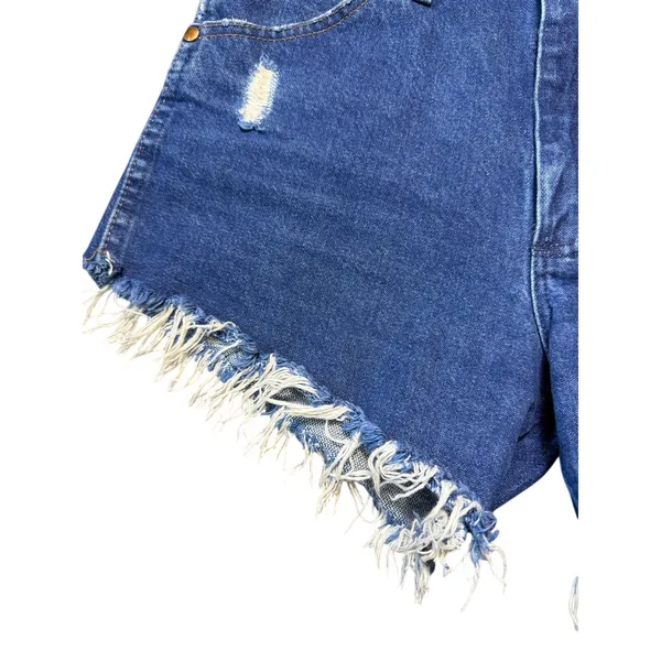Wrangler Cut Off Denim Jean High Rise Shorts Frayed Hem - Image 3