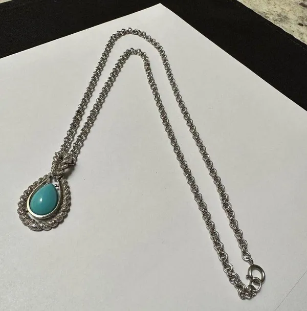 Women’s Signed Avon Turquoise Blue Colored Silver Tone Double Strand Necklace - Image 3