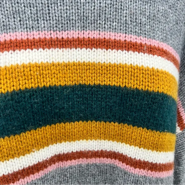 Madewell Unisex Gray and Yellow Crew Neck Sweater with Retro Stripes-Size S - Image 4