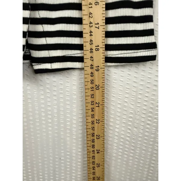 Qinsen Womens Striped Ribbed Knit Button Front Long Sleeve Cardigan Top Black S - Image 6