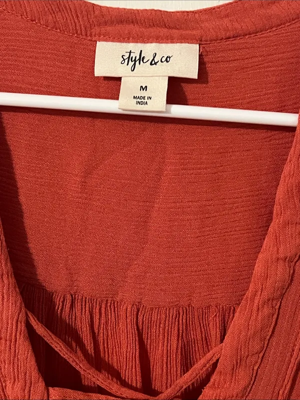 Style & Co. Rust Red Lace-Up Peasant Blouse - Image 4