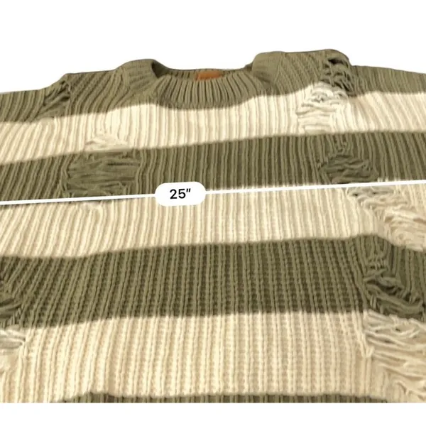 POL Distressed Olive & Cream Striped Knit Sweater - Size Small pullover - Image 6
