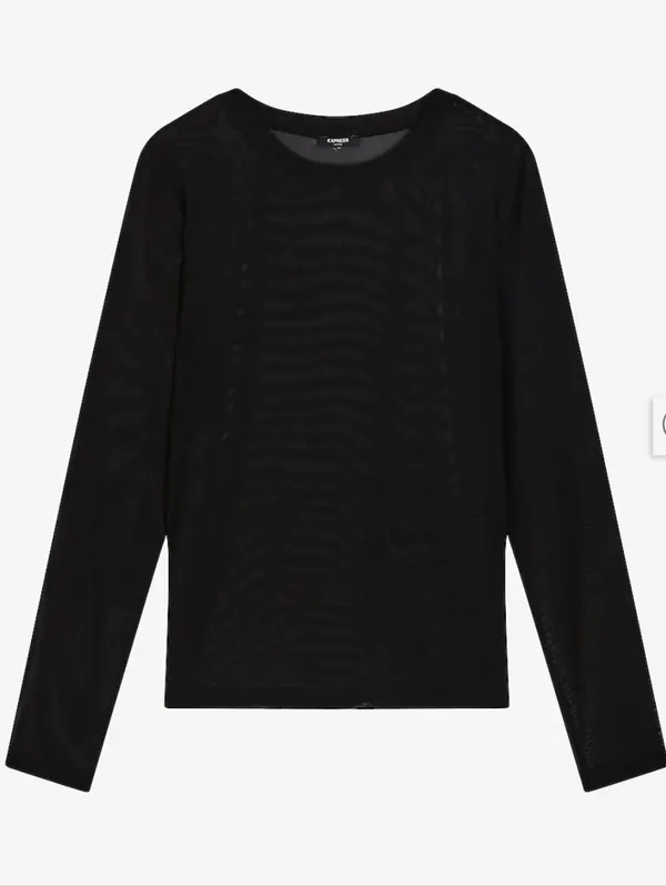 Express Fitted Mesh Crew Neck Long Sleeve Tee L - Image 2