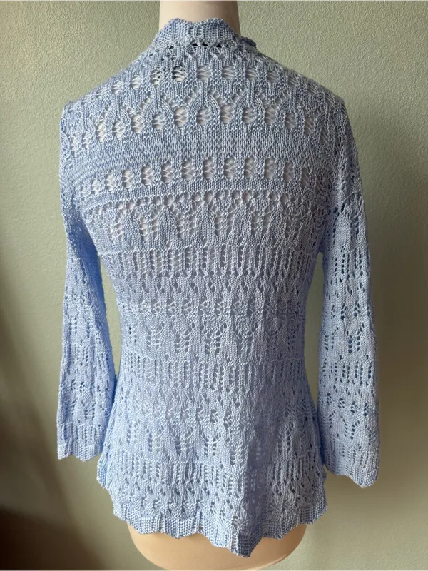 White Stag Light Blue Scalloped Tie-Front Knit Cardigan - Image 5