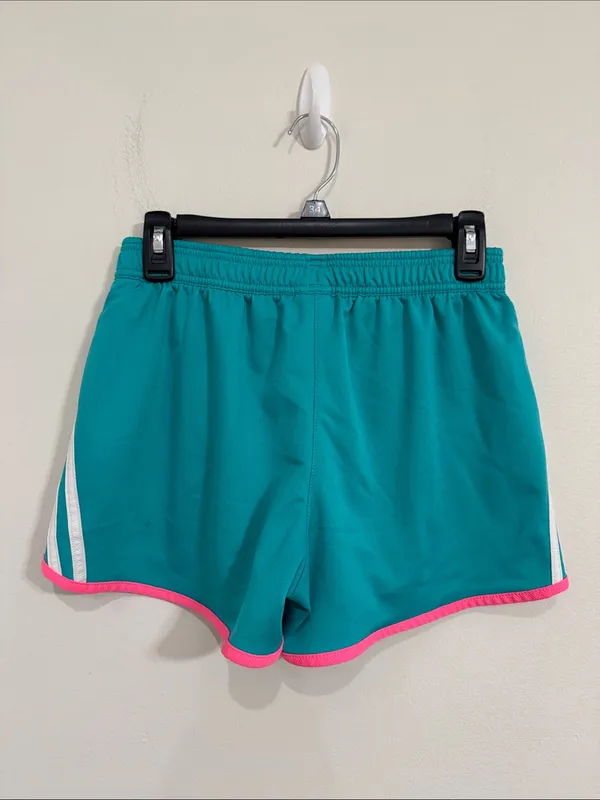 Adidas Colorful Running Drawstring Shorts Teal Pink Trim Three White Stripes S - Image 2