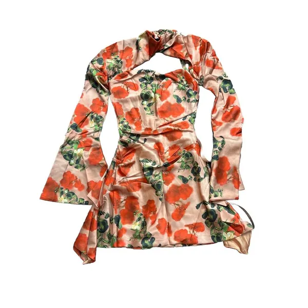 House Of CB Toira floral Satin Corset Mini dress Rose Print Valentine’s Day XS - Image 5