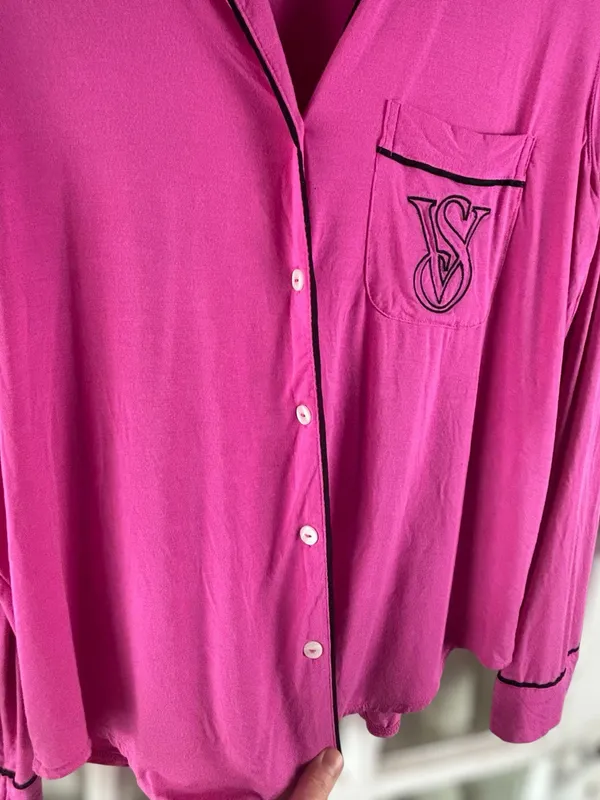 Victorias Secret Women XS Hot Pink Modal Long Sleeve Sleepwear Shirt Monogrammed - Image 5