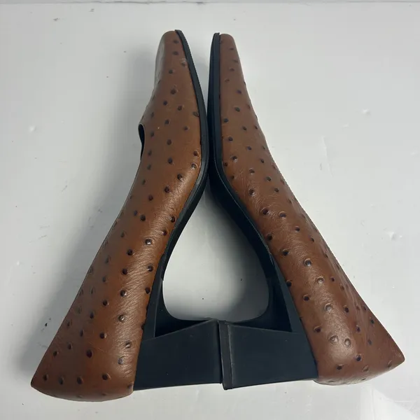 Naturalizer Brown Ostrich Embossed Leather Square Toe Block Heel Pumps 9M FLAW - Image 10