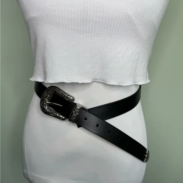 Western Belt Silver Buckle Adjustable Faux Leather Boho Chic Style - Image 13