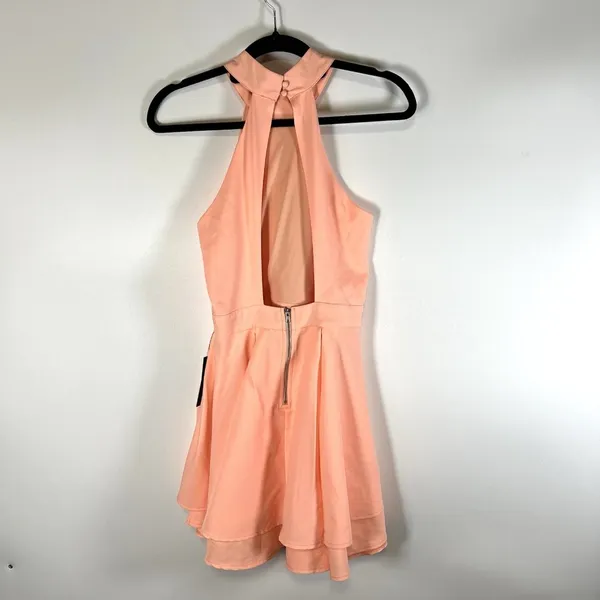 Lulus Dress Rehearsal Coral Skater Fit & Flare Mini Dress‎ Women's Medium Tiered - Image 7