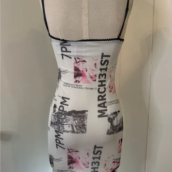 Princess Polly White Graphic Print Mini Slip Dress with Pink & Black Accents - Image 3