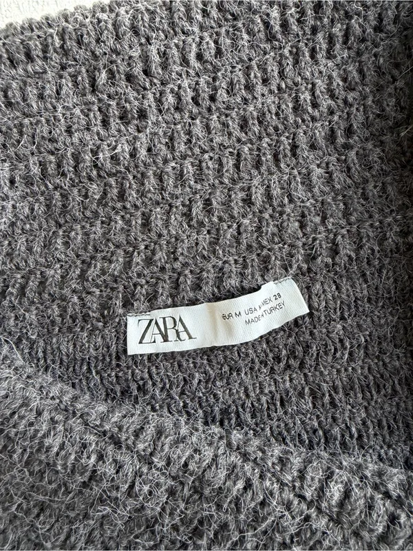 Zara Asymmetric Cropped Knit Sweater Off Shoulder Medium Grey Blue - Image 5