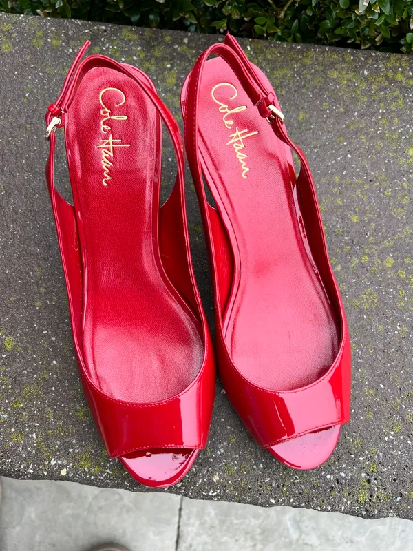 Cole Haan Patent Leather red peep toe kitten heels - Image 4