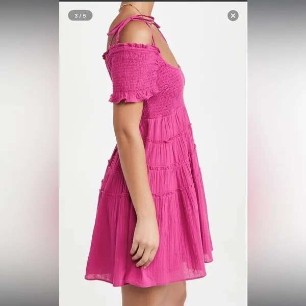 FREE PEOPLE HAPPY WITH YOU SMOCKED TIERED MINI DRESS IN pink plum xs - Image 6