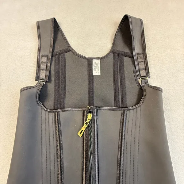 Black Latex Waist Trainer Vest Double Closure Slimming Cincher Corset Witchy - Image 2