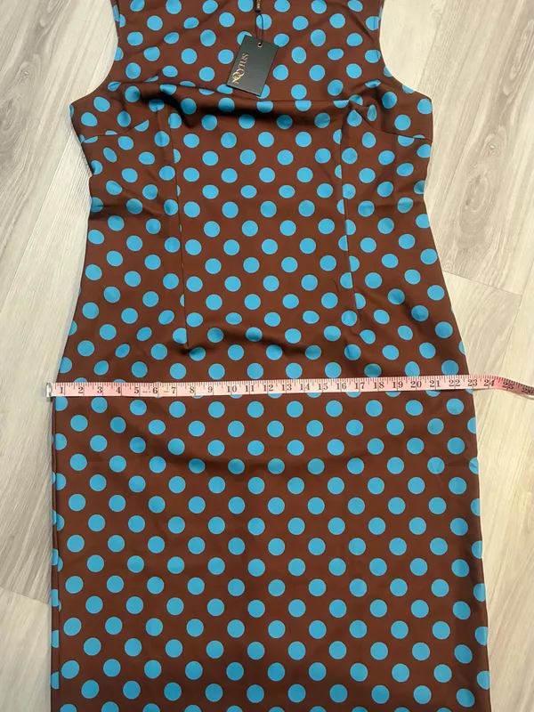 MOOYIUS Sleeveless Brown Midi‎ Dress with Light Blue Polka Dots - Image 8