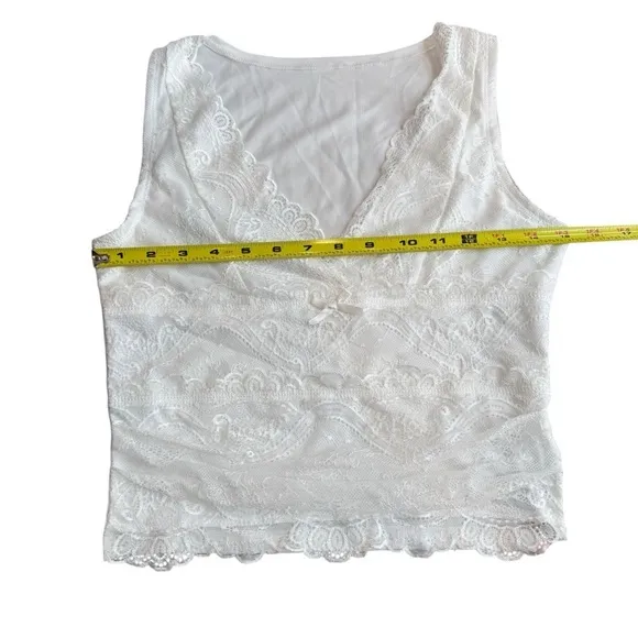 Cider Women's S Lace Tank Top Crop White Plunge Neck‎ Y2K Coastal Romantic NWT - Image 8