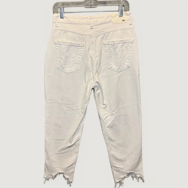 1971 | Zara Distressed High Rise Straight Leg Raw Hem White Jeans Womens‎ 8 - Image 2