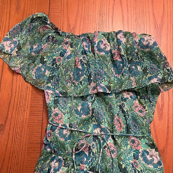 Mango Ruffle One-Shoulder Frill Hem‎ Floral Print Maxi Dress Green Size 2 - Image 9