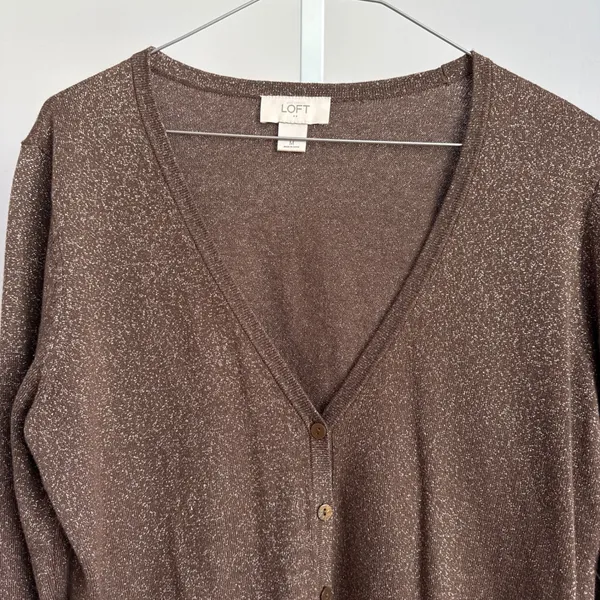 LOFT Brown Metallic Cardigan Sweater size Medium minimalist‎ quiet luxury - Image 2