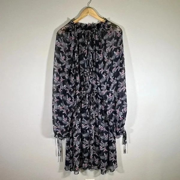 Victoria’s Secret Black Ruffle Floral Print Chiffon Kimono Size M/L Swim Flowy - Image 3