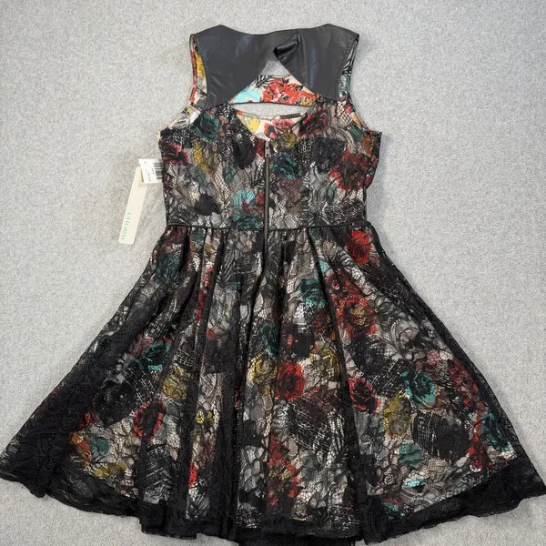 CHORD Juniors Size 7 Black Multi-Color Floral Lace Sleeveless Fit & Flare Dress - Image 12