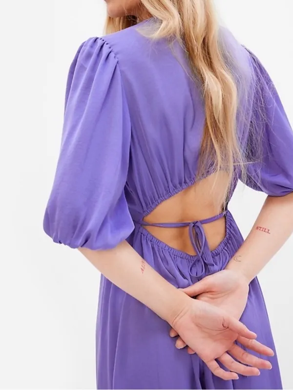 GAP open back blouson Midi Dress in Violet L silky wedding guest event party - Image 2