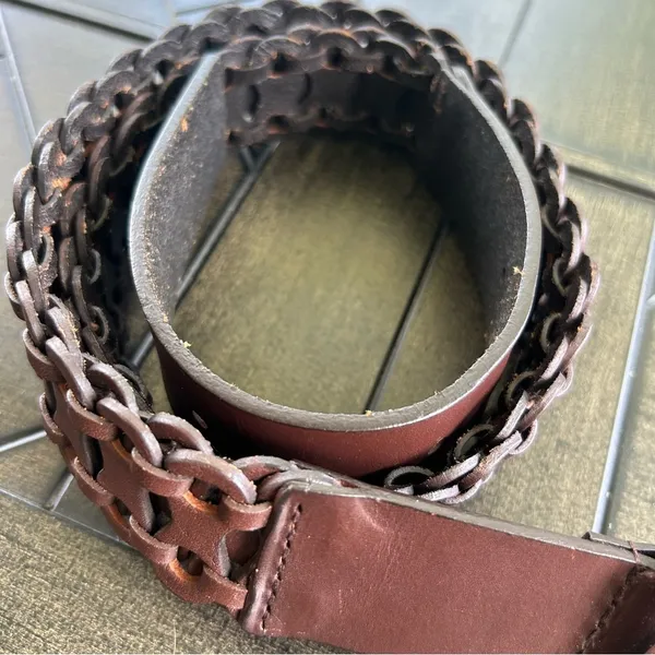 Antonio Melani ladies genuine leather braided boho belt size medium gold buckle - Image 7