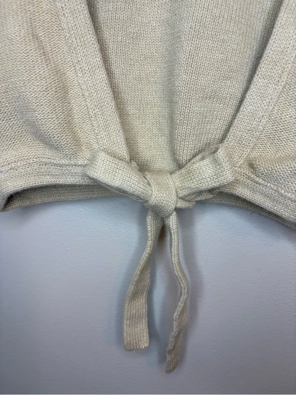 Rue Stiic L Cream Cotton Knit Open Back Tie Back Cropped Top - Image 13