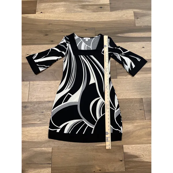 White House Black Market S Black White Pattern Shift Dress Square Neck - Image 8