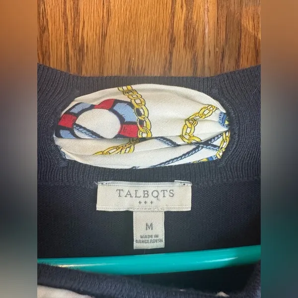 Talbots Silk Scarf Sweater Size Medium Nautical 3/4 sleeve New NET - Image 4