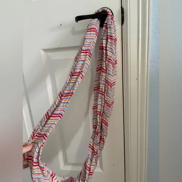 Colorful Striped Infinity Scarf Red - Image 3
