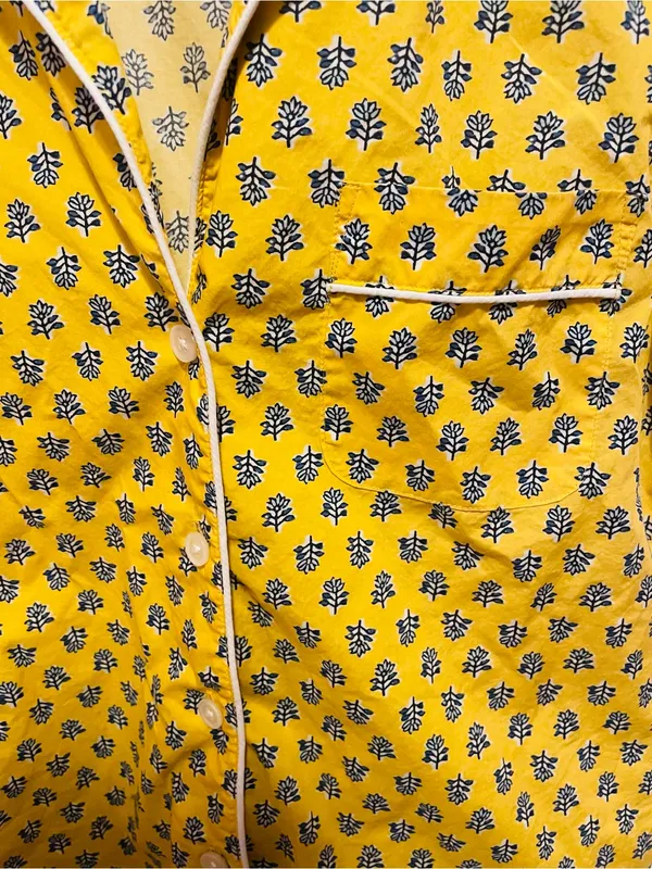 J. Crew Short-Sleeve Yellow Button-Up with Navy Floral Print - Image 2