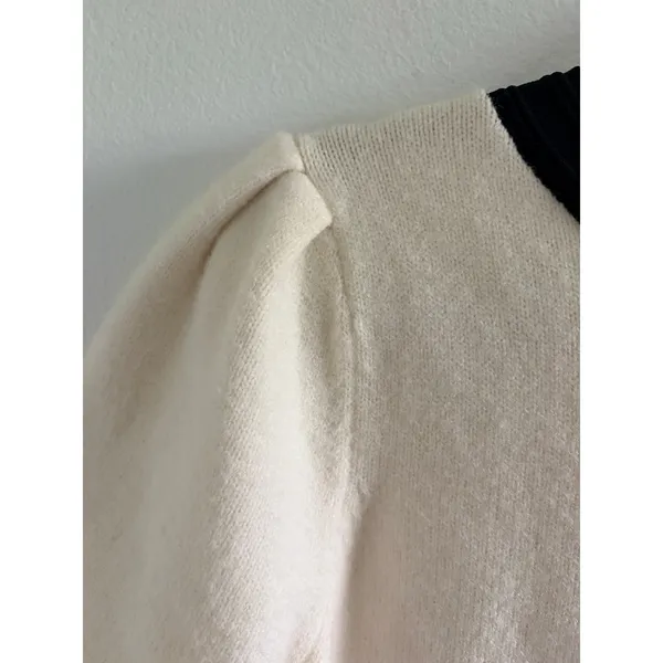English Factory Cream Puff Sleeve Sweater Top Black Trim Gold M - Image 5