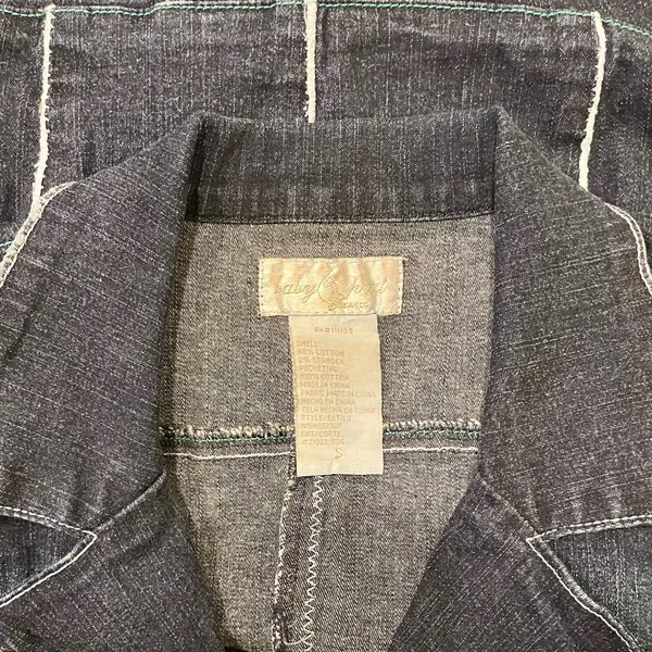 Baby Phat Vintage Tailored Cropped Denim Jacket w/ Embroidery & Scallop Hem - Image 4