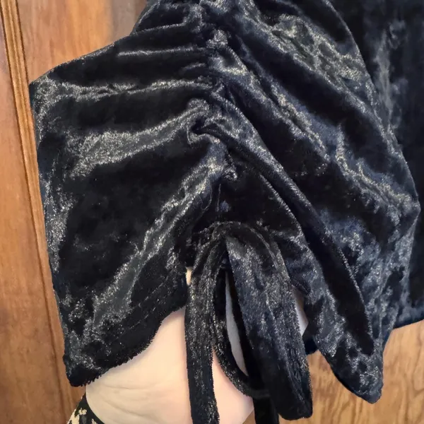 Vintage Y2K Black Velvet Mini Skirt Ruched Witch Whimsigoth Fairy Goth Rave‎ XL - Image 4