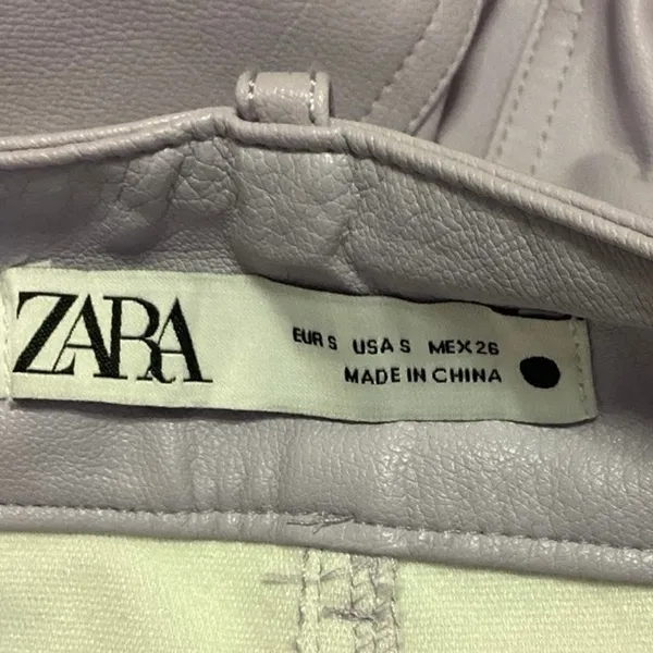 Zara Lilac Purple Wide Straight Leg Baggy Leather Pockets Casual Ankle Pants S - Image 4