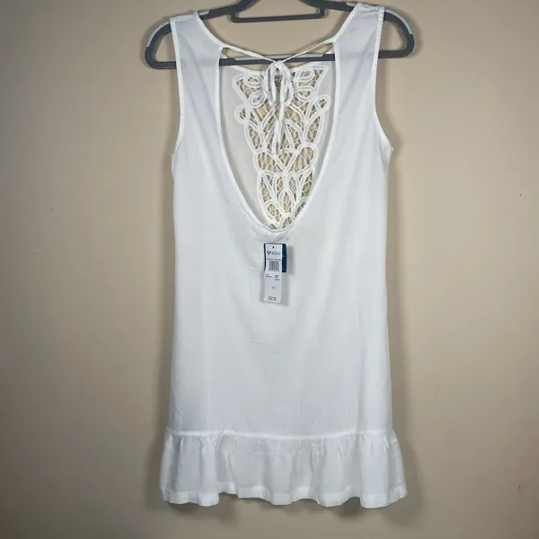 NWT ROXY Goldy Soul Mini Beach Tank Dress White‎ Sheer Coverup Medium - Image 4