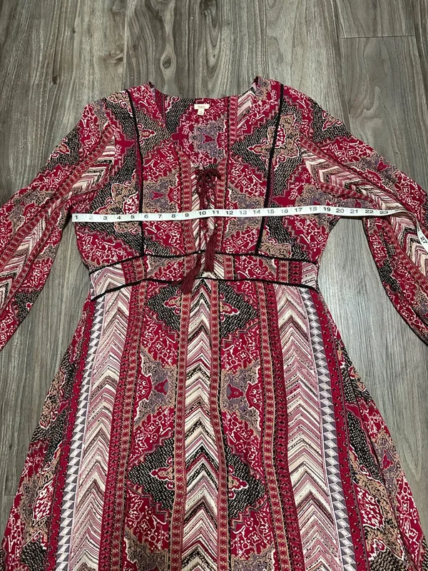 Reba Red & Brown Boho Tie-Front Long-Sleeve Midi Dress - Image 10