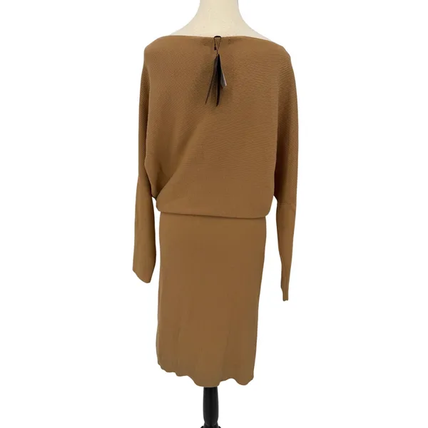 Banana Republic Camel Brown Boat Neck Ribbed Knit Midi Sweater Dress NWT Size L - Image 4