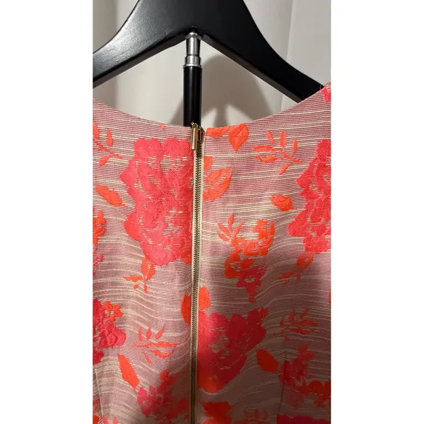 Antonio Melani Pink Orange Floral Brocade Sheath Dress V-Neck Size 10 - Image 4