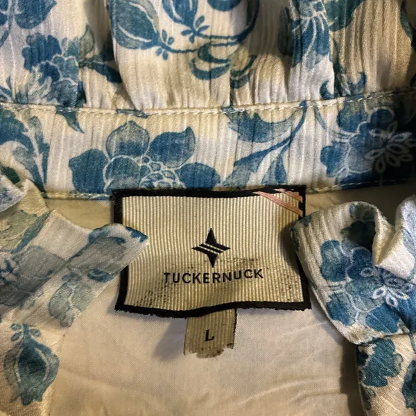 Tuckernuck Jardin De Fleurs Palmerston Dress Blue Floral Crinkle Lined Large - Image 2