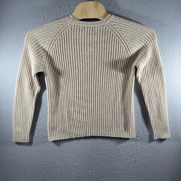 3278 | Vintage 90s Lands' End Ribbed Cotton Sweater Beige USA Made Women S - Image 2