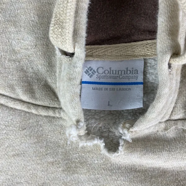 Columbia Hoodie Sweatshirt Womens Large Beige Pockets Drawstring Pullover READ - Image 5