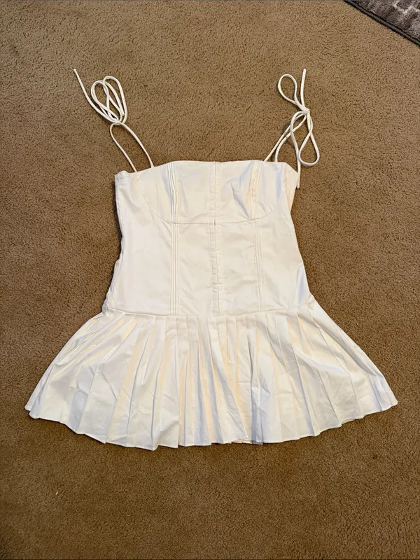 Edikted White Perri Pleated Corset Mini Dress - Image 3