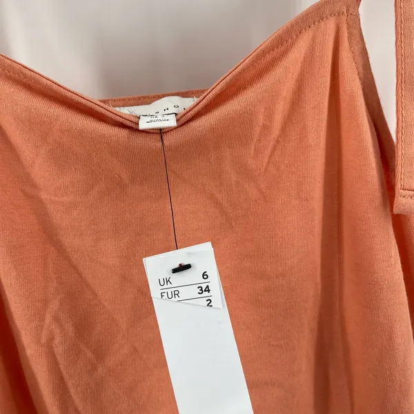 TOPSHOP Dress Size 2 Tiered Poplin Midi Peach Orange Casual Summer Ties NWT - Image 6