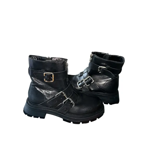 New Zara leather black Moto combat boots buckles and zippers EU 36 US 6 - Image 5