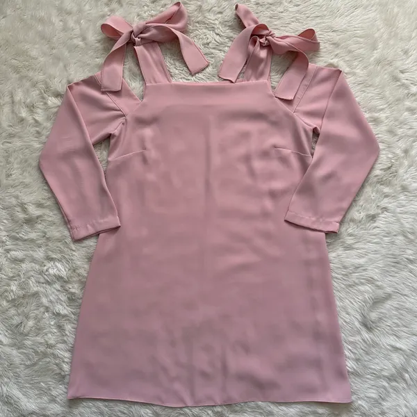 Amanda Uprichard Dress Cold Shoulder Bow Tie Long Sleeve Mini Pale Pink P - Image 4