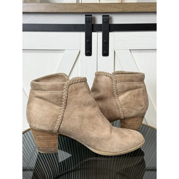 Report Chloey Womens Ankle Boots Size 8.5 Tan Suede Side Zip Stacked Block Heel - Image 6